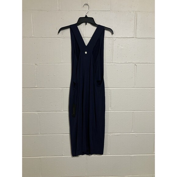 Donna Karan Active Midi-length Dress Womens Round-Neck Stretch Size XS Navy - Picture 5 of 16